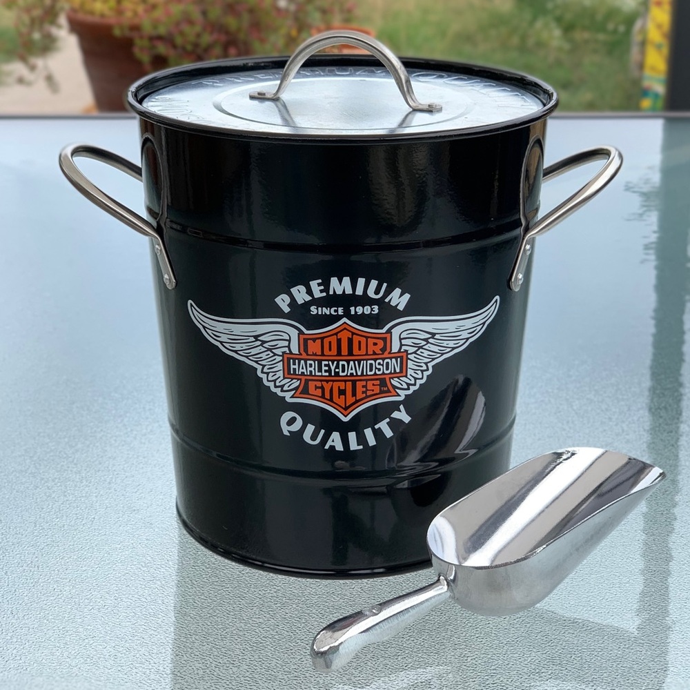 Harley-Davidson Black Winged Bar & Shield Ice Bucket with Silver Scoop